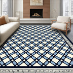 Navy Blue Lattice Cream Contemporary Rug
