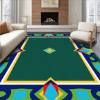 Green Jewel Toned Geometric Border Rug