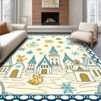 Whimsical Golden Cat Cozy Winter Village Rug