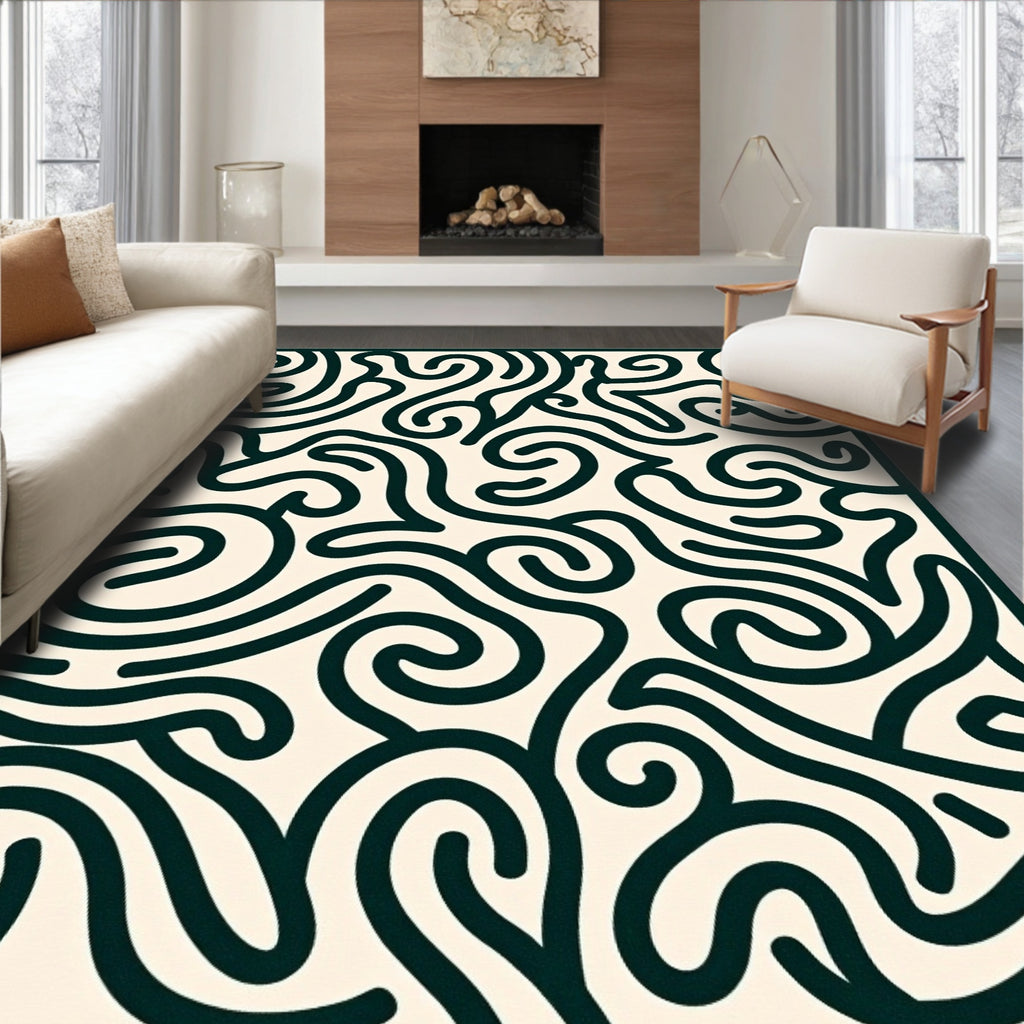 Minimalist Dark Abstract Swirl Rug