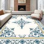 Classic Navy Floral Centered Square Rug