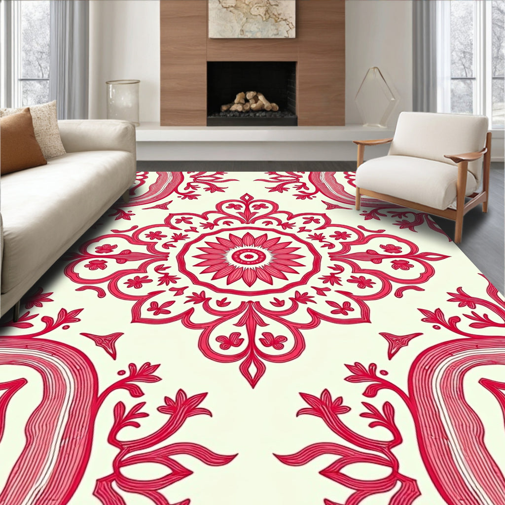 Red Floral Medallion Arch Rug