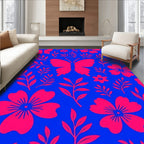 Vibrant Pink Butterfly Floral Garden Rug