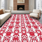 Crimson Floral Vining Symmetry Rug