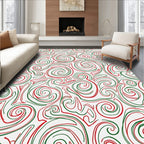 Red Green Swirl Curls Abstract Rug