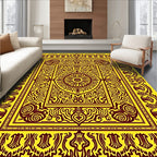 Ornate Gold Maroon Medallion Border Rug