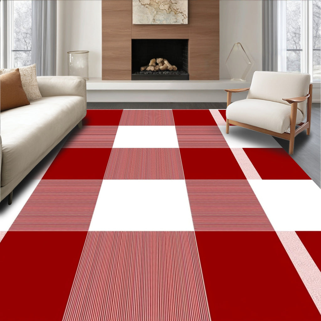 Classic Red Gingham Checkered Rug