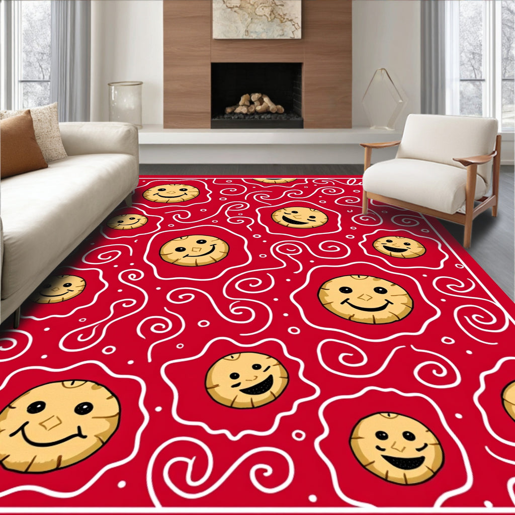 Cheerful Red Smiley Face Swirl Rug