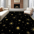 Golden Starburst Black Night Sky Rug