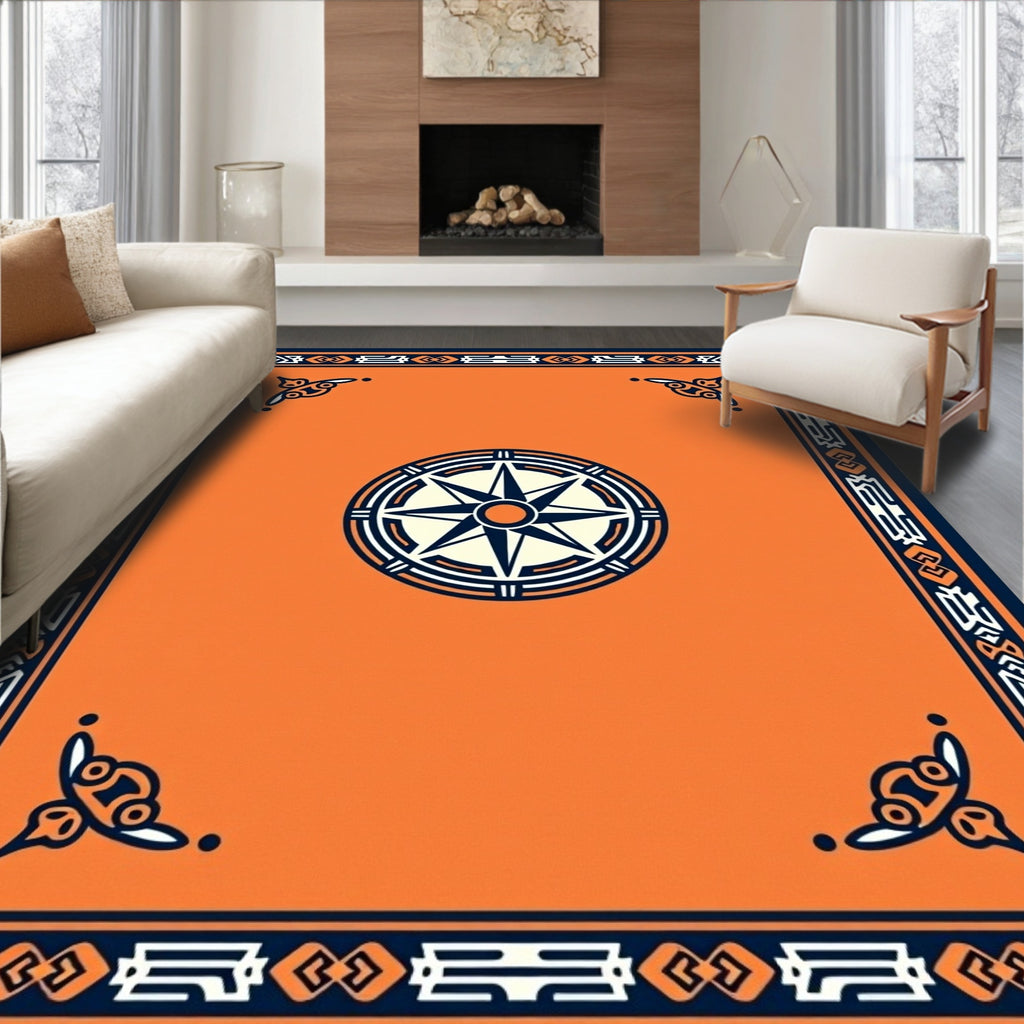 Orange Compass Rose Border Rug