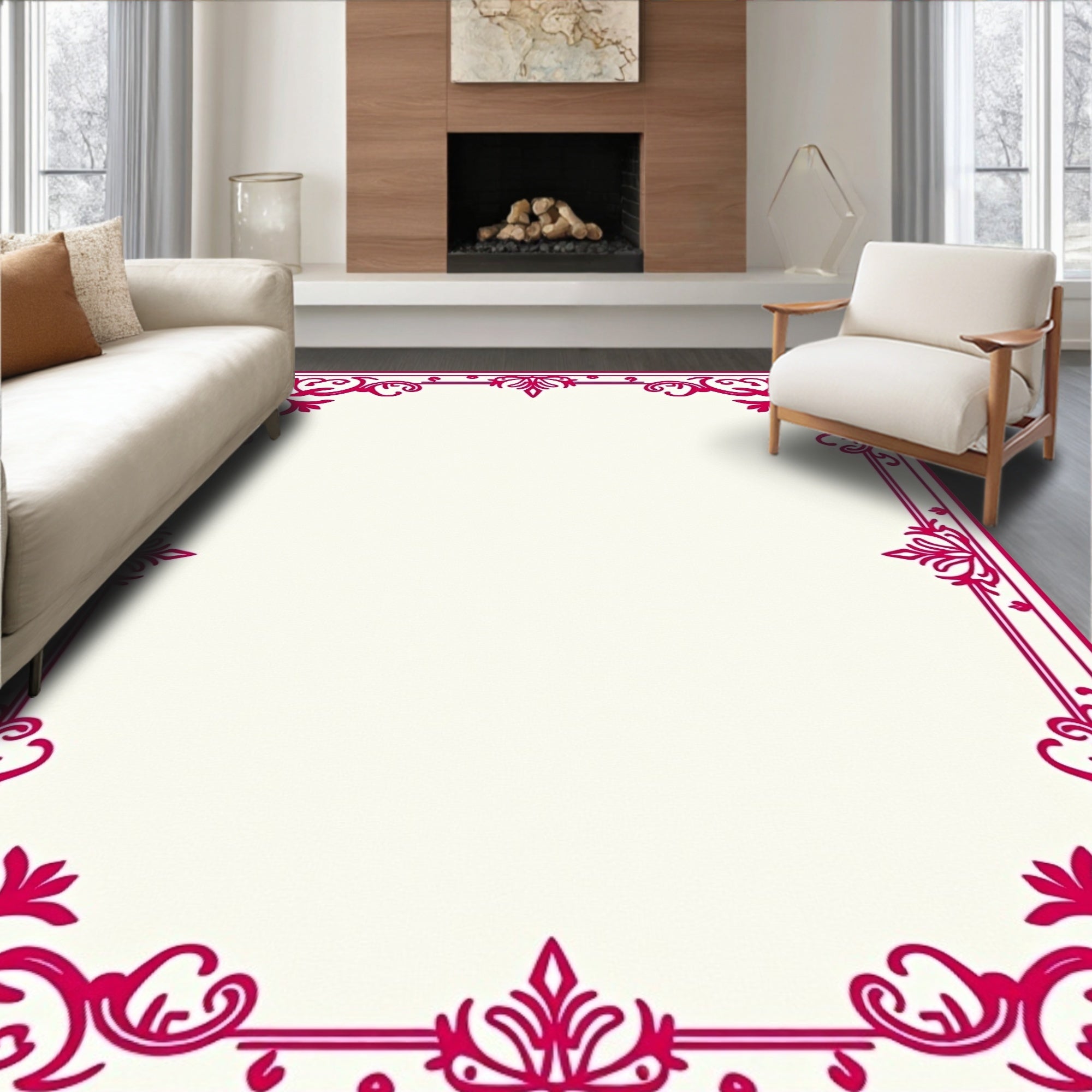 Elegant Magenta Floral Corner Border Rug