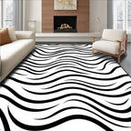 Black White Abstract Flowing Lines Rug