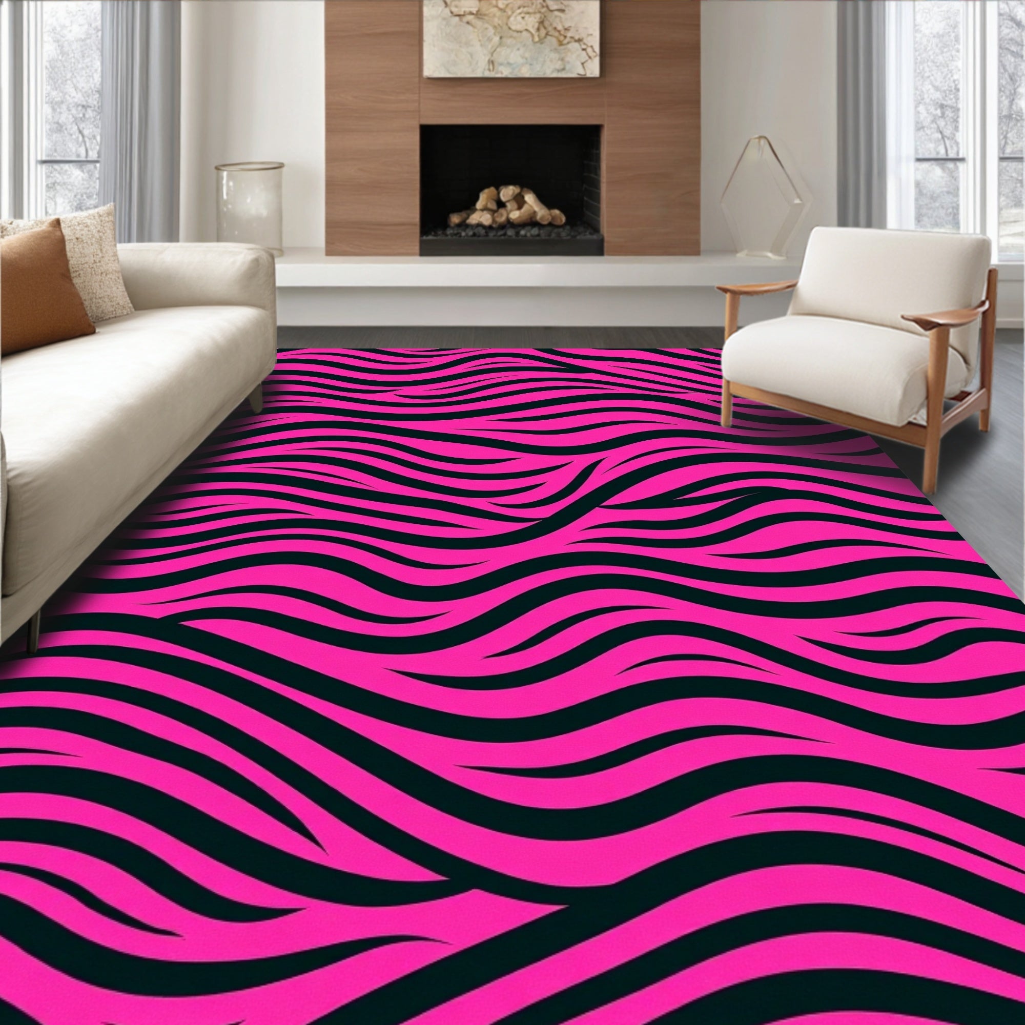 Vibrant Pink Zebra Wave Rug