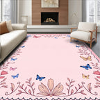 Delicate Butterfly Garden Floral Border Rug