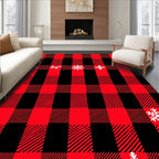 Red Black Buffalo Plaid Snowflakes Rug
