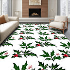 Festive Green Holly Berry Sprig Rug