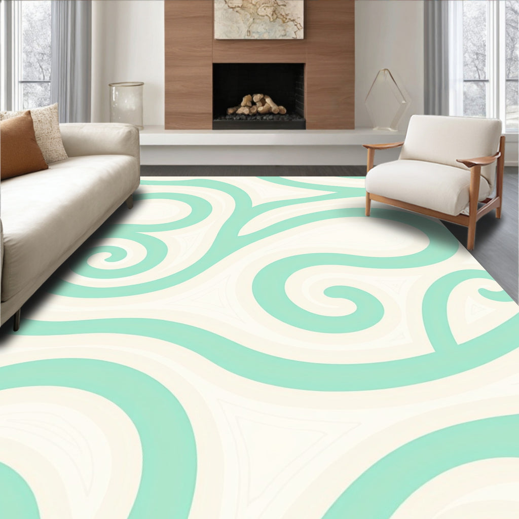 Cool Swirls Cream and Teal Rug