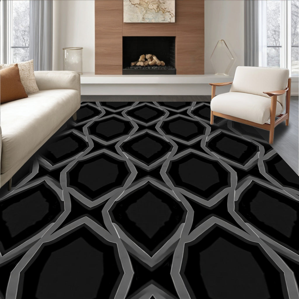 Monochromatic Dark Geometric Octagon Rug