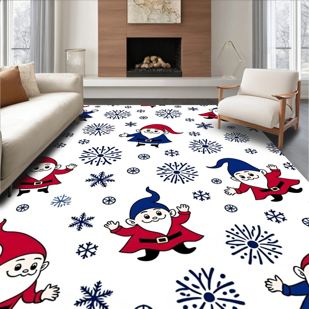 Festive Gnomes And Snowflakes Rug