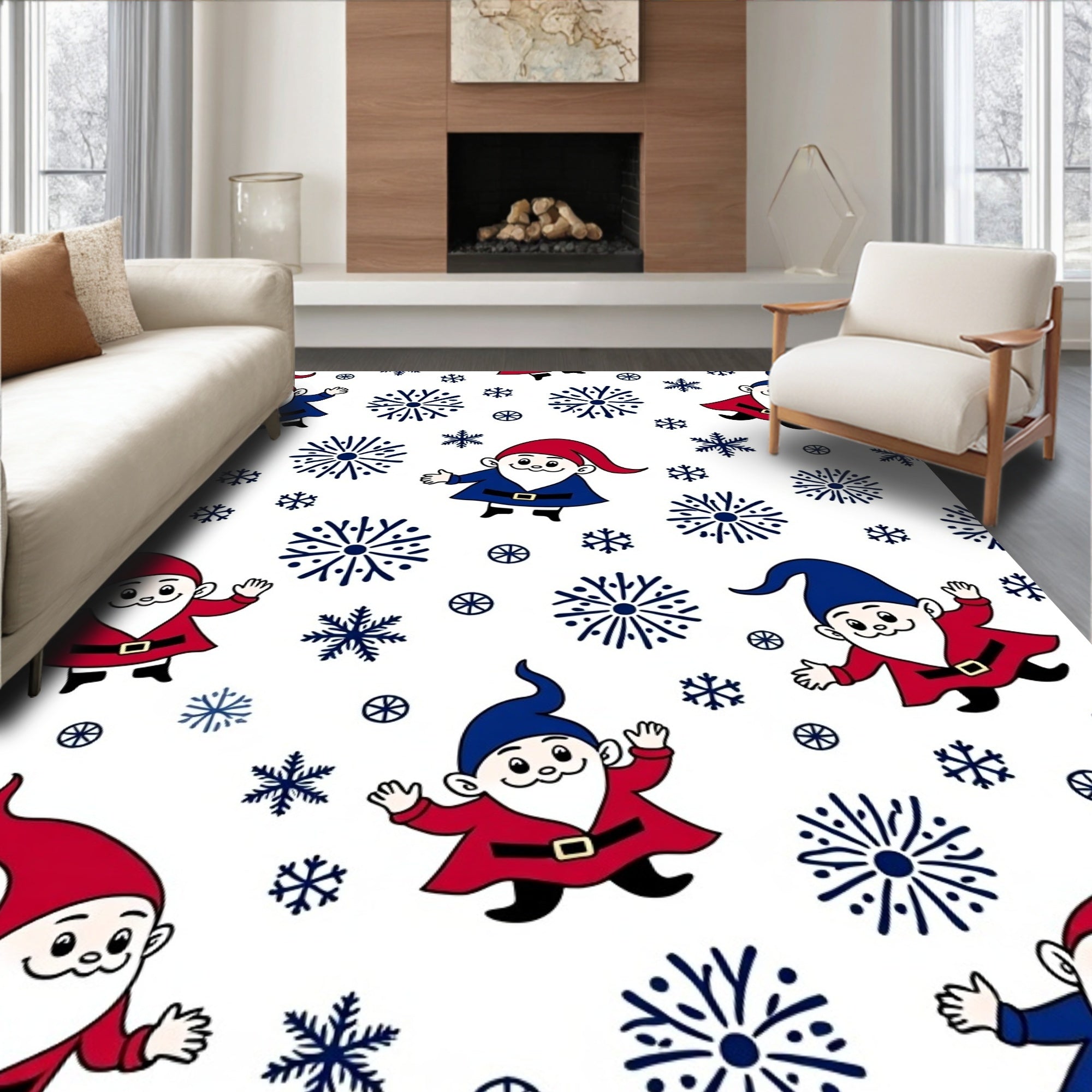 Festive Gnomes And Snowflakes Rug