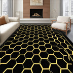 Bold Black and Gold Hexagon Grid Rug