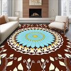 Vibrant Blue Yellow Sunburst Mandala Rug
