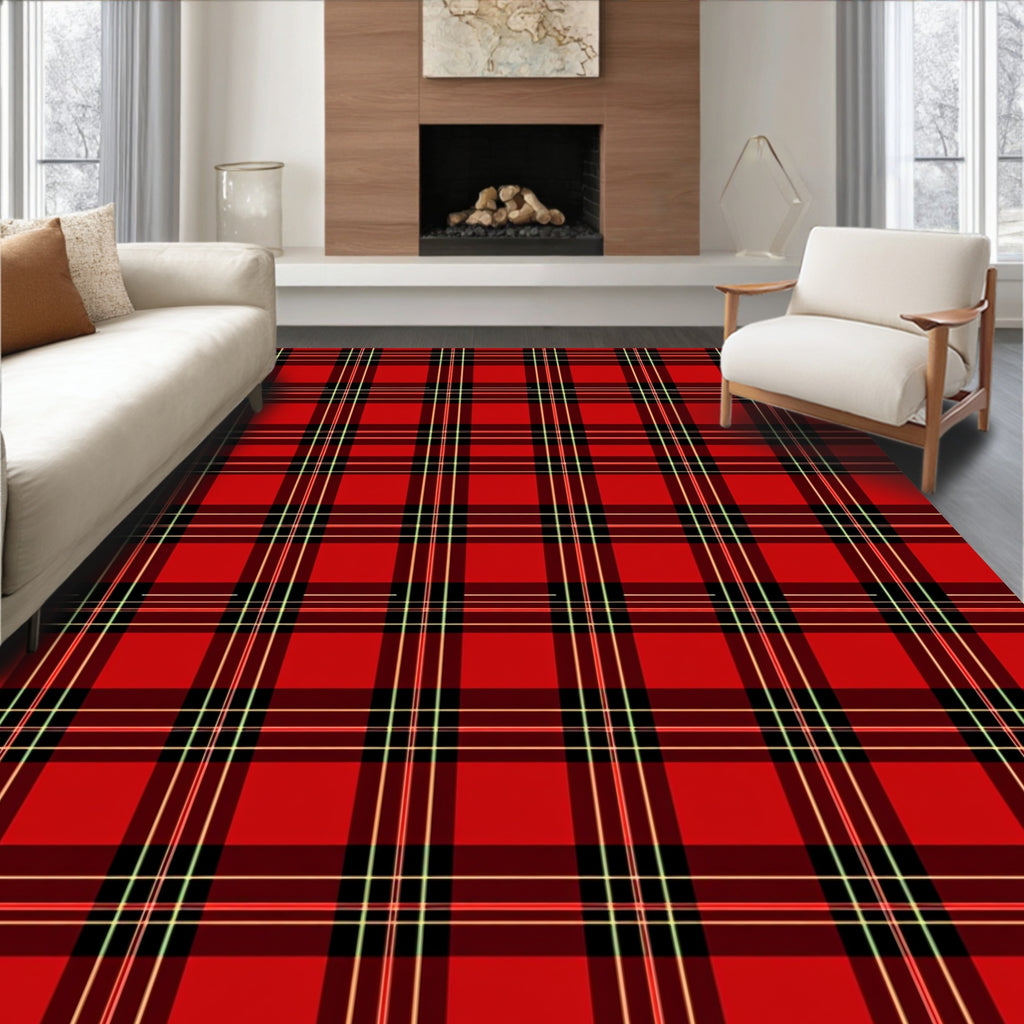 Classic Red Black Tartan Plaid Rug