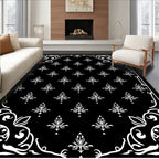 Classic White Acanthus Scroll Black Rug