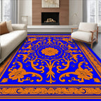 Electric Blue Orange Floral Medallion Scroll Rug
