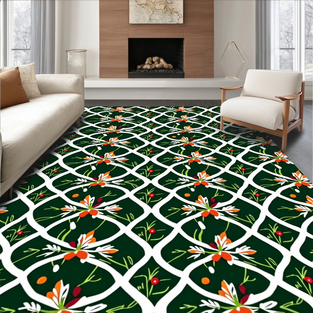 Emerald Green Floral Lattice Rug