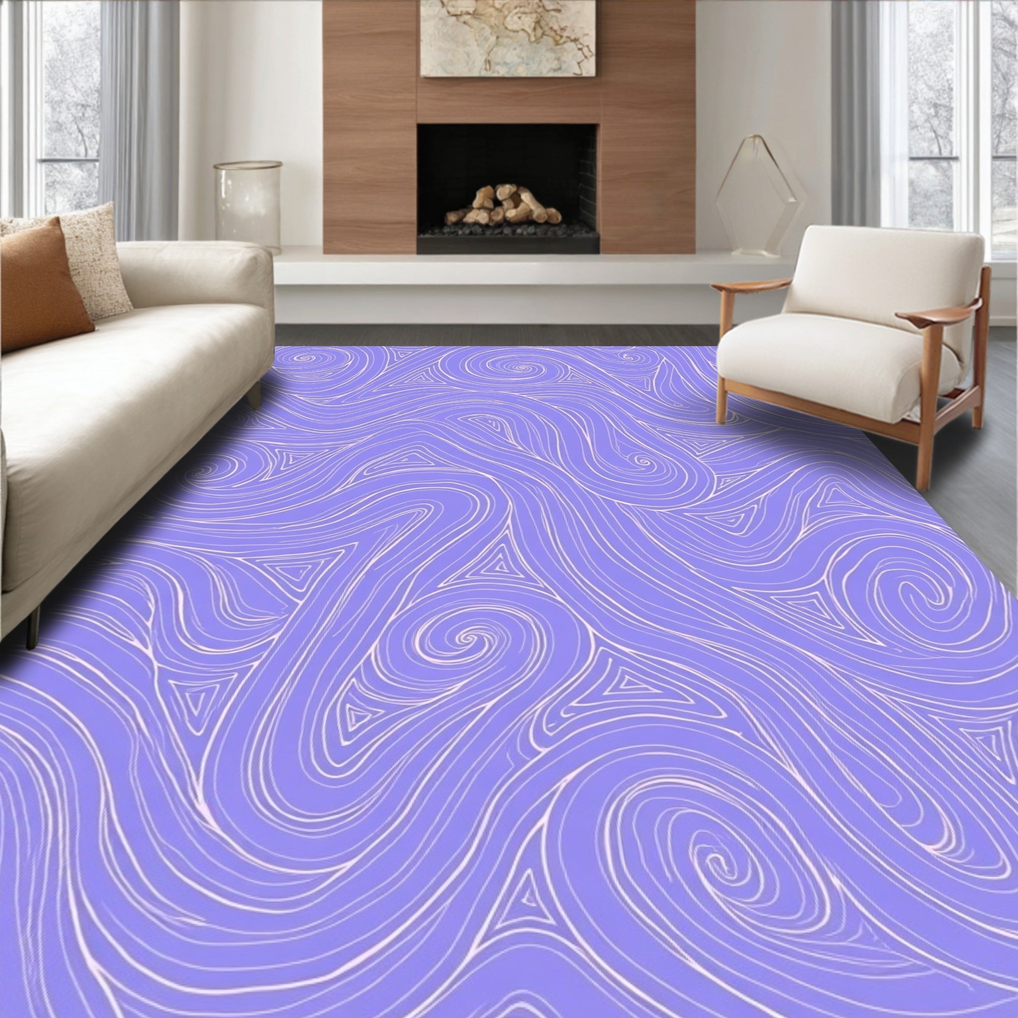 Lavender Swirling Line Abstract Rug