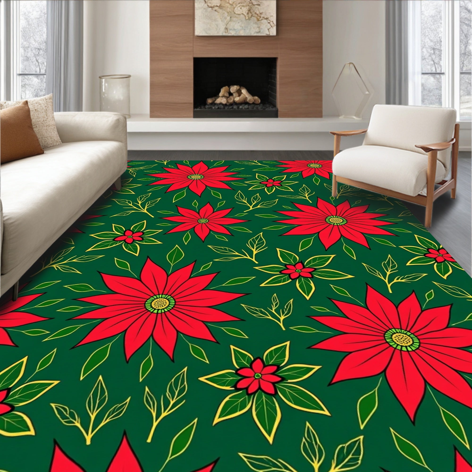 Vibrant Red Poinsettia Garden Rug
