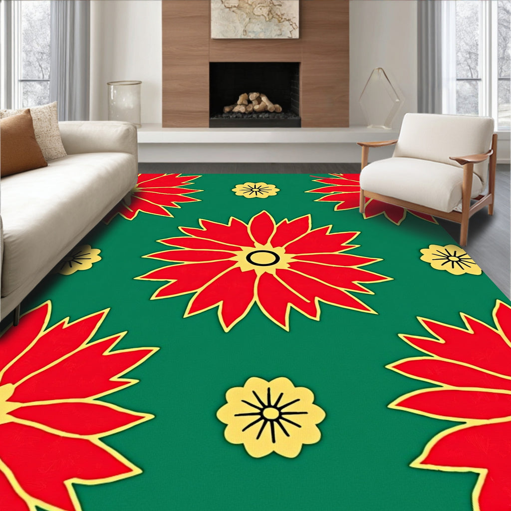 Radiant Red Yellow Floral Bloom Rug