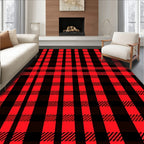 Bold Red Black Plaid Check Area Rug