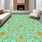 Golden Art Nouveau Floral Tile Rug