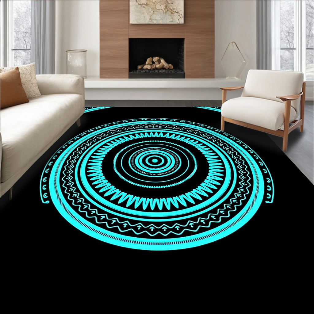 Cyan Concentric Mandala Circles Rug