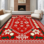 Red Festive Floral Fruit Border Rug