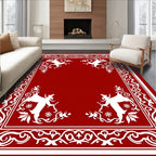 Festive Red Animal Scrollwork Corners Rug