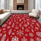Festive Red White Snowflake Pine Forest Rug