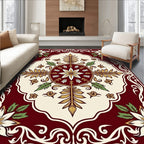 Crimson and Cream Botanical Floral Rug