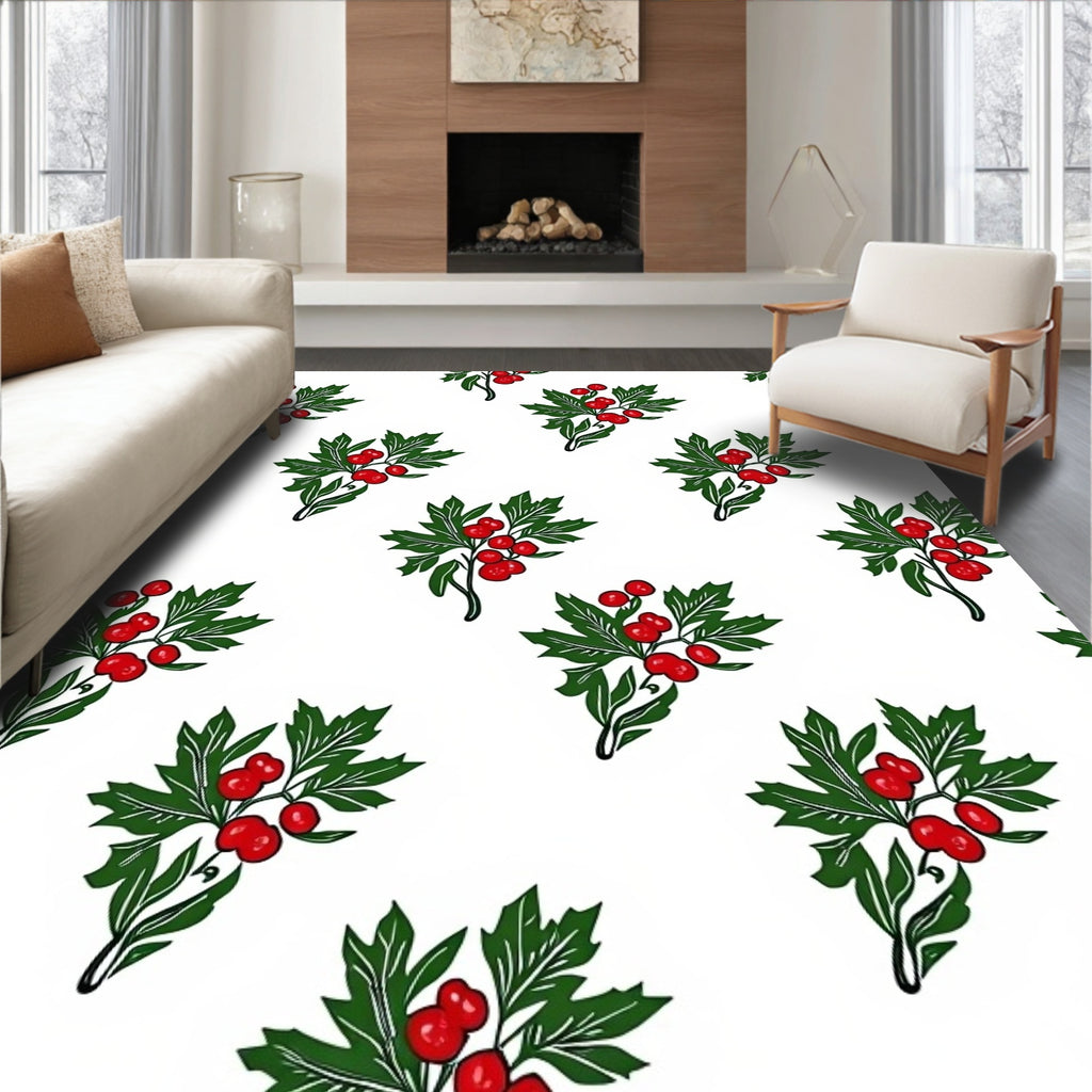 Christmas Holly Berry Sprig Repeat Rug