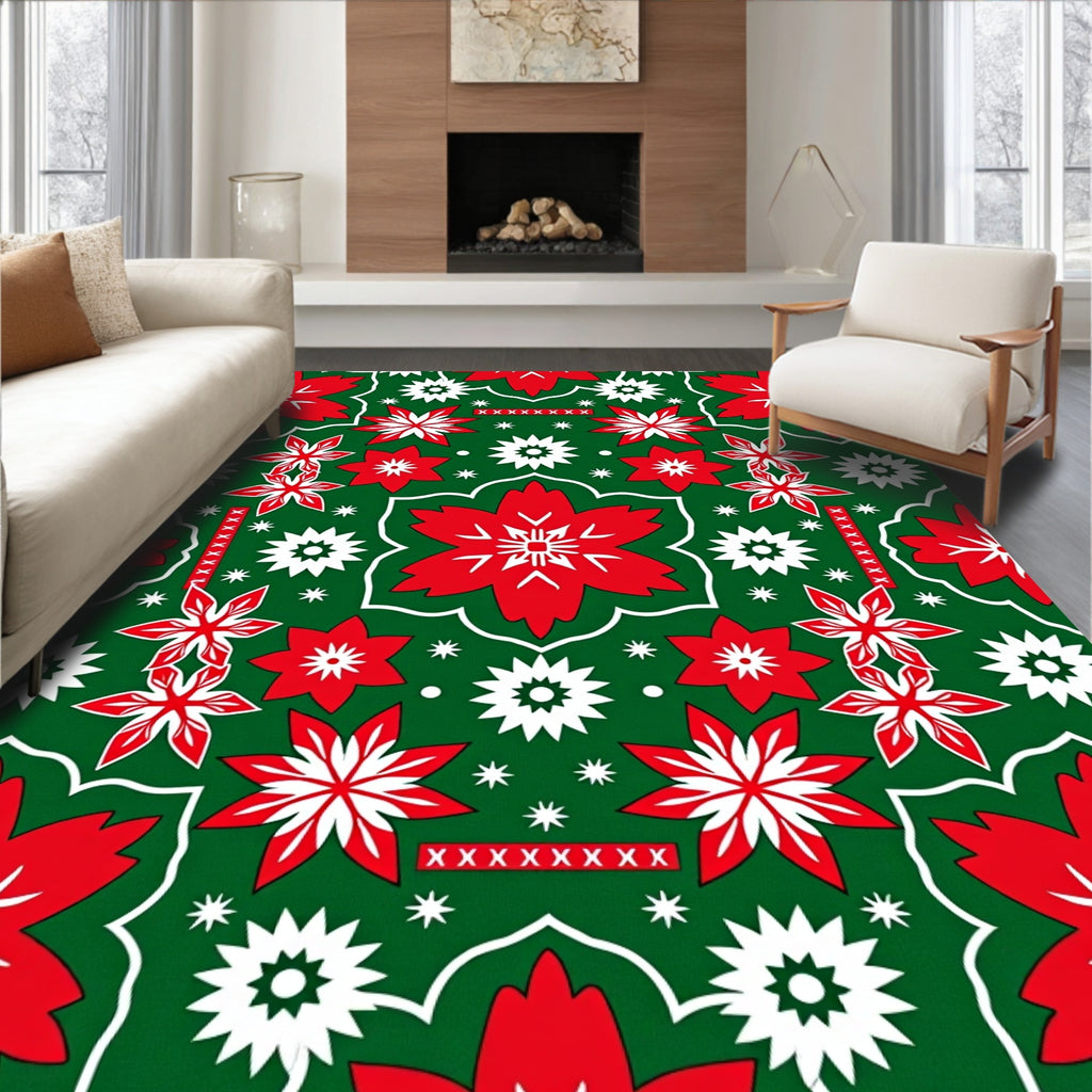 Red White Starburst Floral Medallion Rug