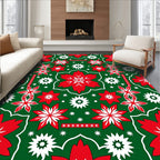Red White Starburst Floral Medallion Rug