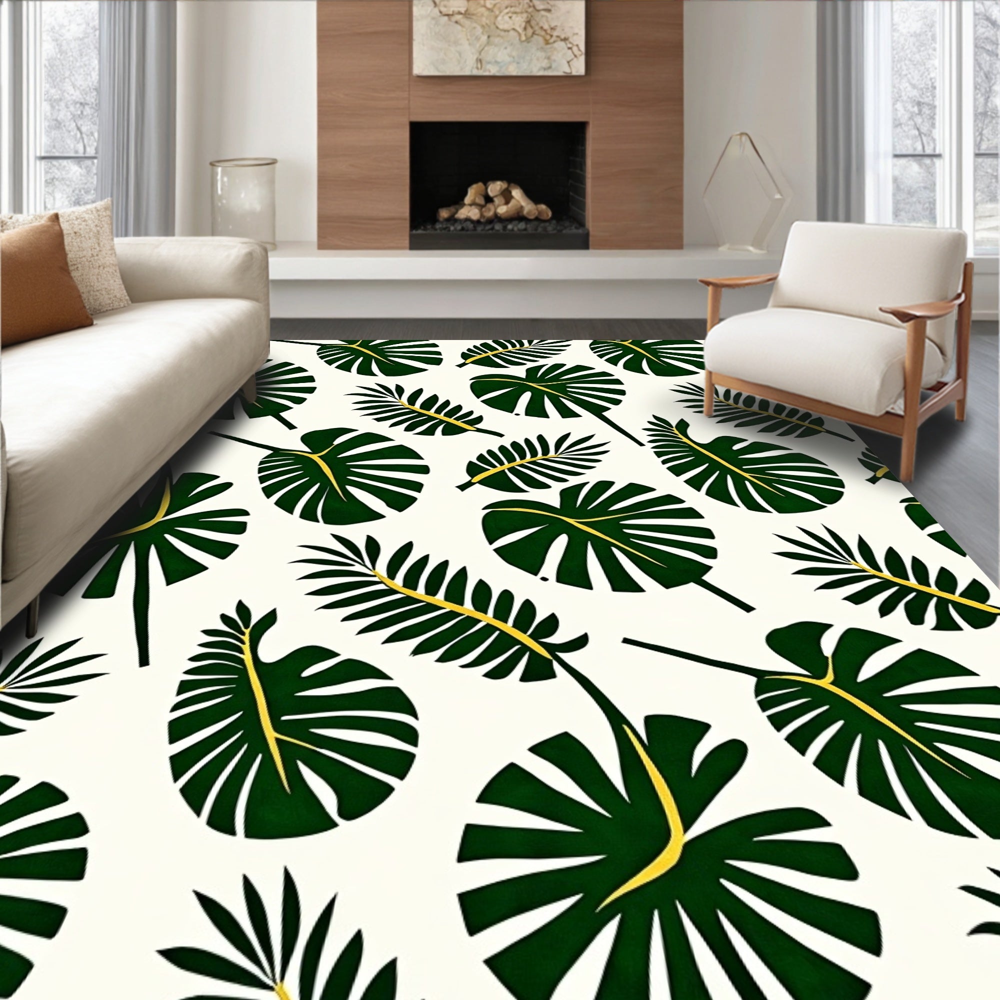 Vibrant Green Tropical Leaf Scatter Rug