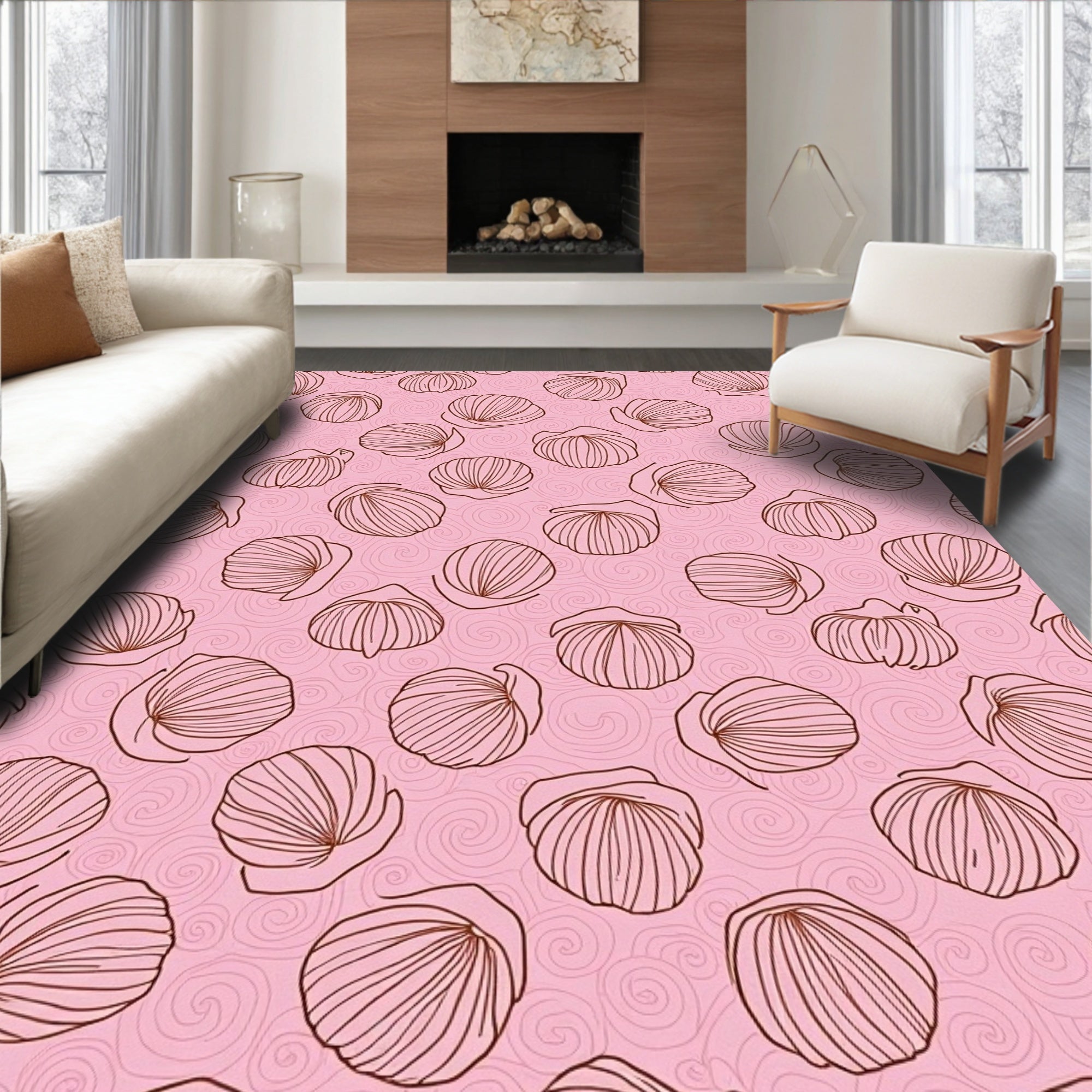 Pink Shell Swirl Outline Rug