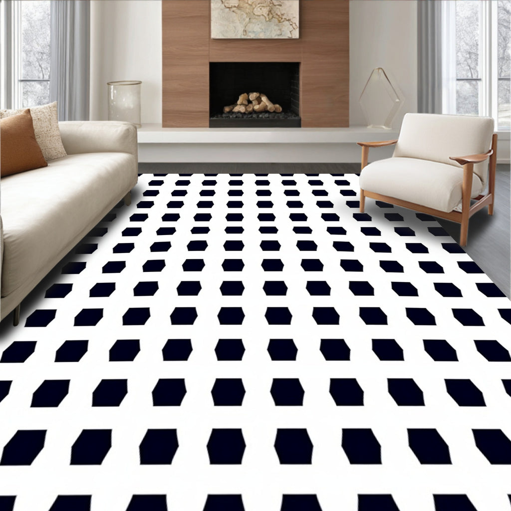 Modern Dark Hexagon Grid Rug