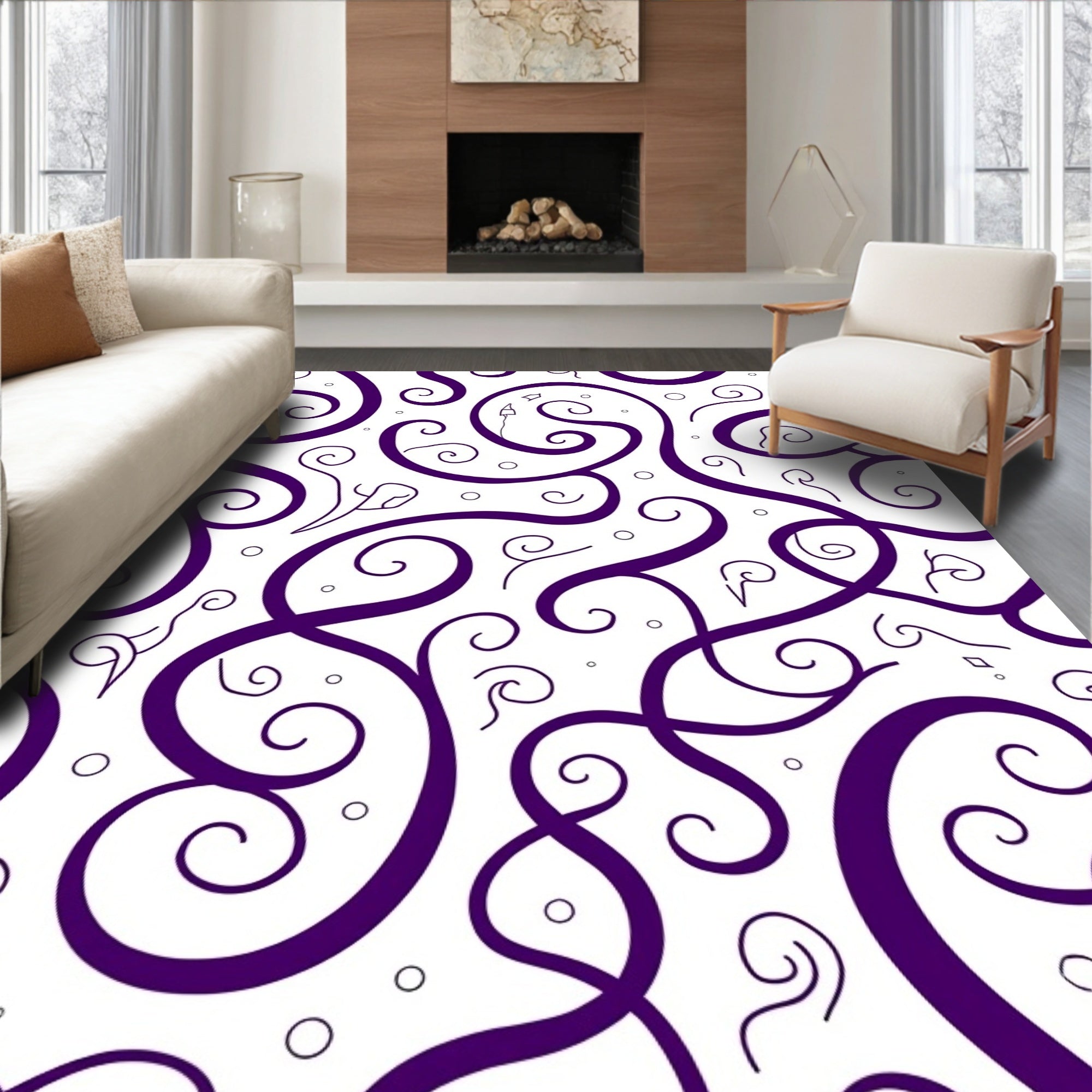 Vibrant Purple Swirl Vines Rug
