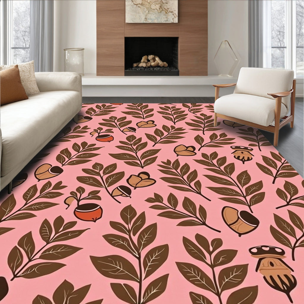 Brown Acorn Foliage On Pink Background Rug
