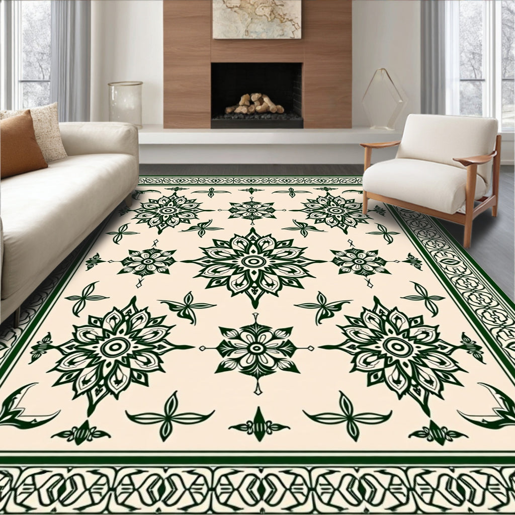 Emerald Green Floral Motif Area Rug