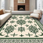 Emerald Green Floral Motif Area Rug